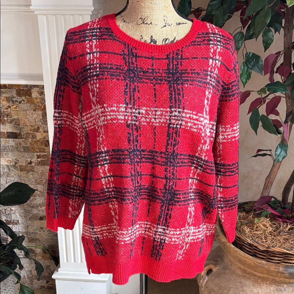 Ann Taylor Red and Black Plaid Sweater